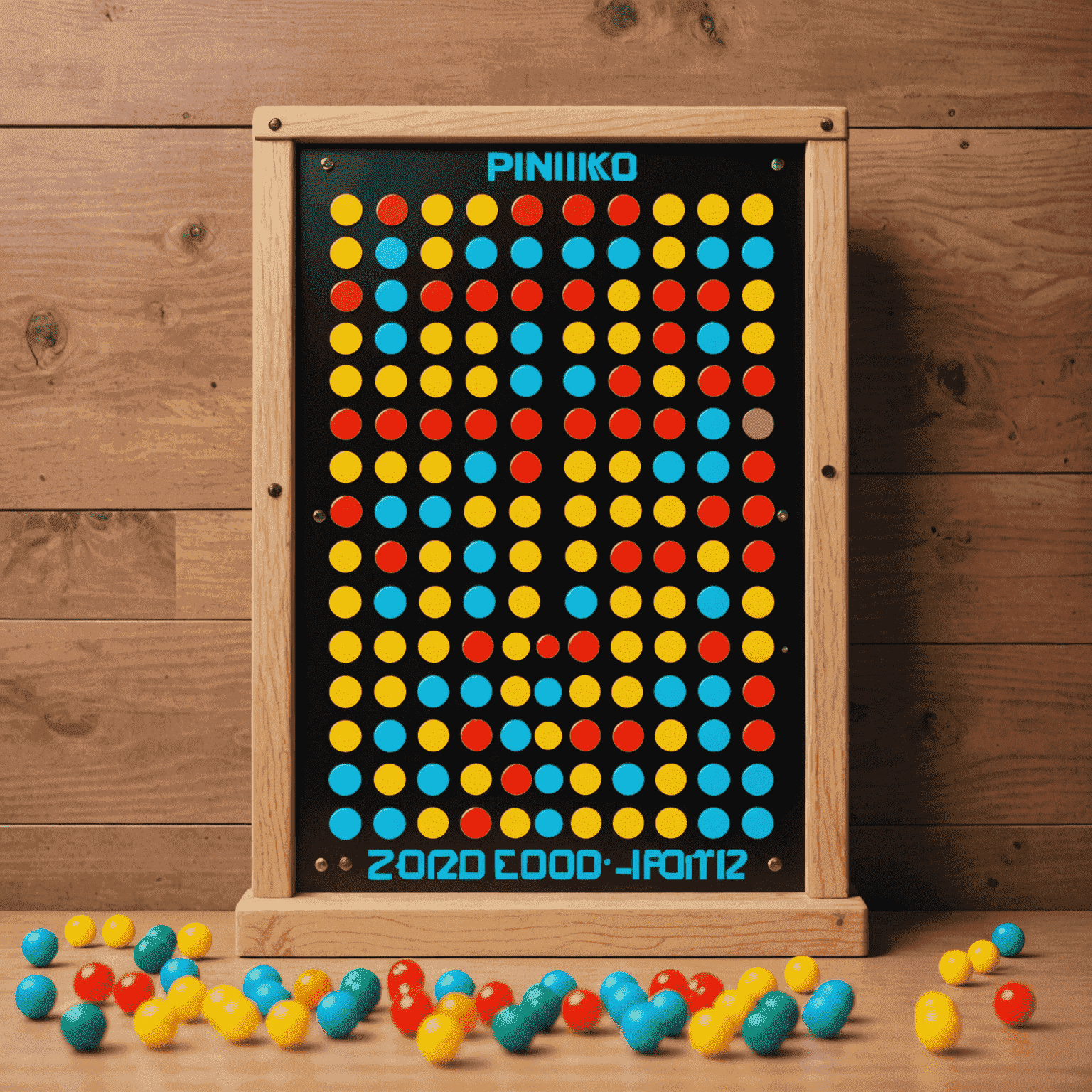 Classic Plinko game board with retro pixel art style, showing colorful pegs and a falling chip