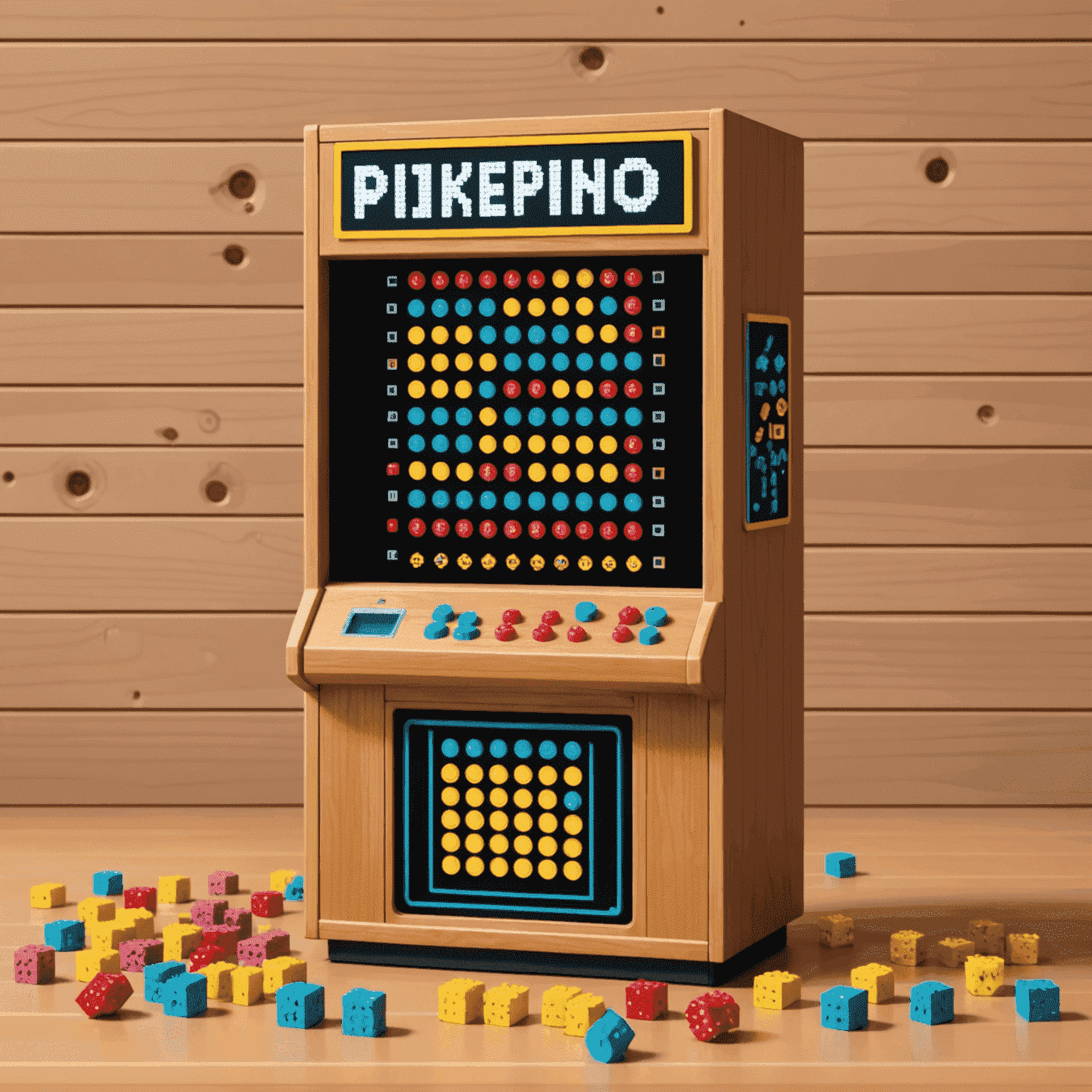 PixePlinko power-up items showcased in a retro pixel art style, featuring score multipliers, special chips, and level unlock keys