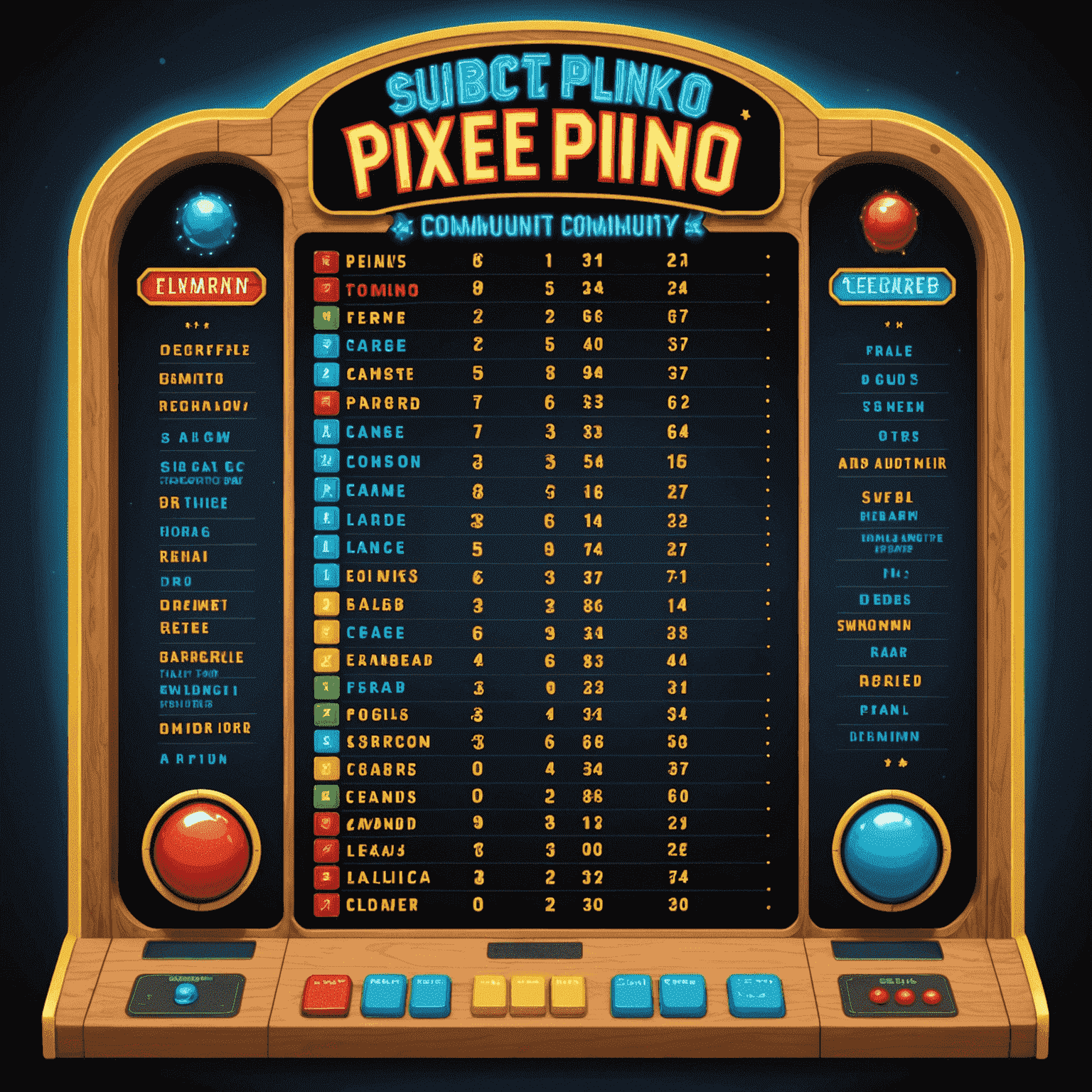 PixePlinko community leaderboard screen showing top players' scores and achievements in a retro arcade style interface