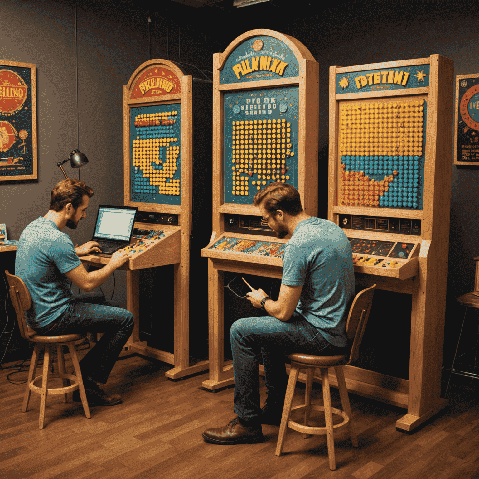Behind the scenes image of PixePlinko developers working on retro-style graphics