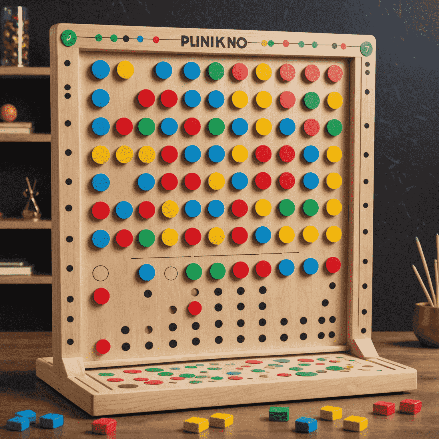 Plinko board with various obstacles, power-ups, and goal areas, showcasing a puzzle-like layout